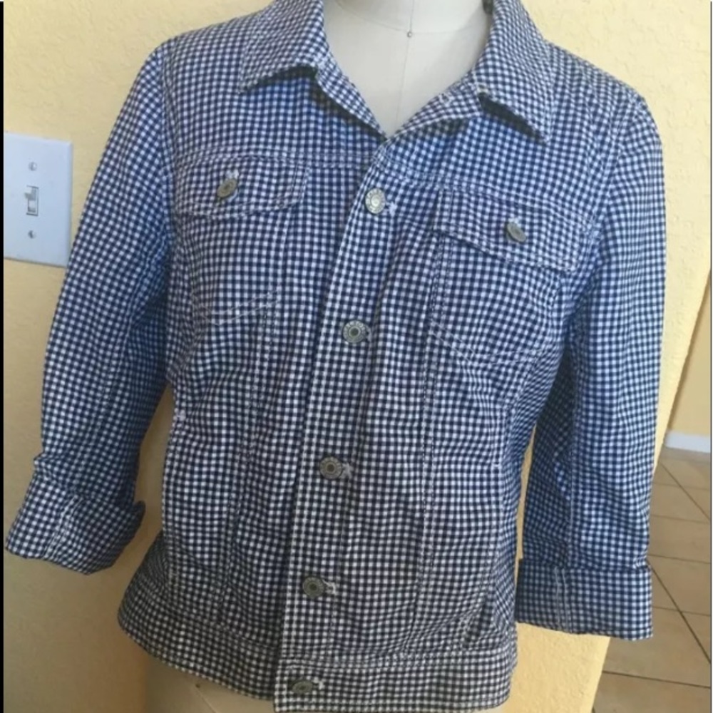 💙🎀TALBOTS Lightweight Navy Gingham Jacket MED